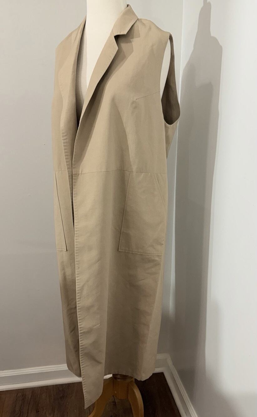 Billy Reid Ran Khaki Silk Cotton Duster Vest Sleeveless Long Jacket Size Small S